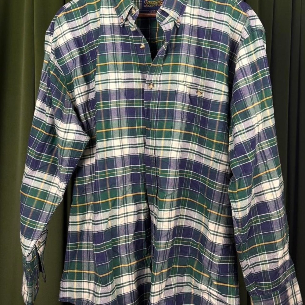 Specialty Collection Mens Plaid Button Up Shirt Green Blue Flannel Medium M